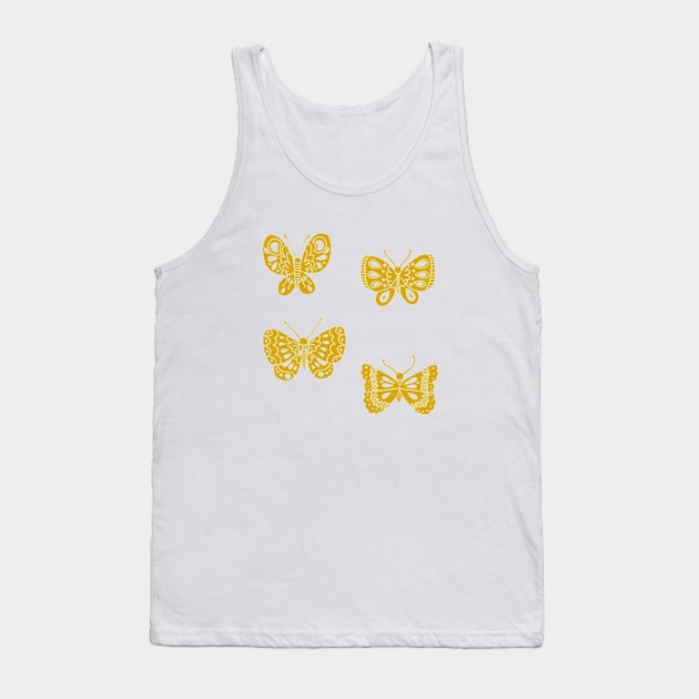 Butterflies on Mustard Tank Top by latheandquill